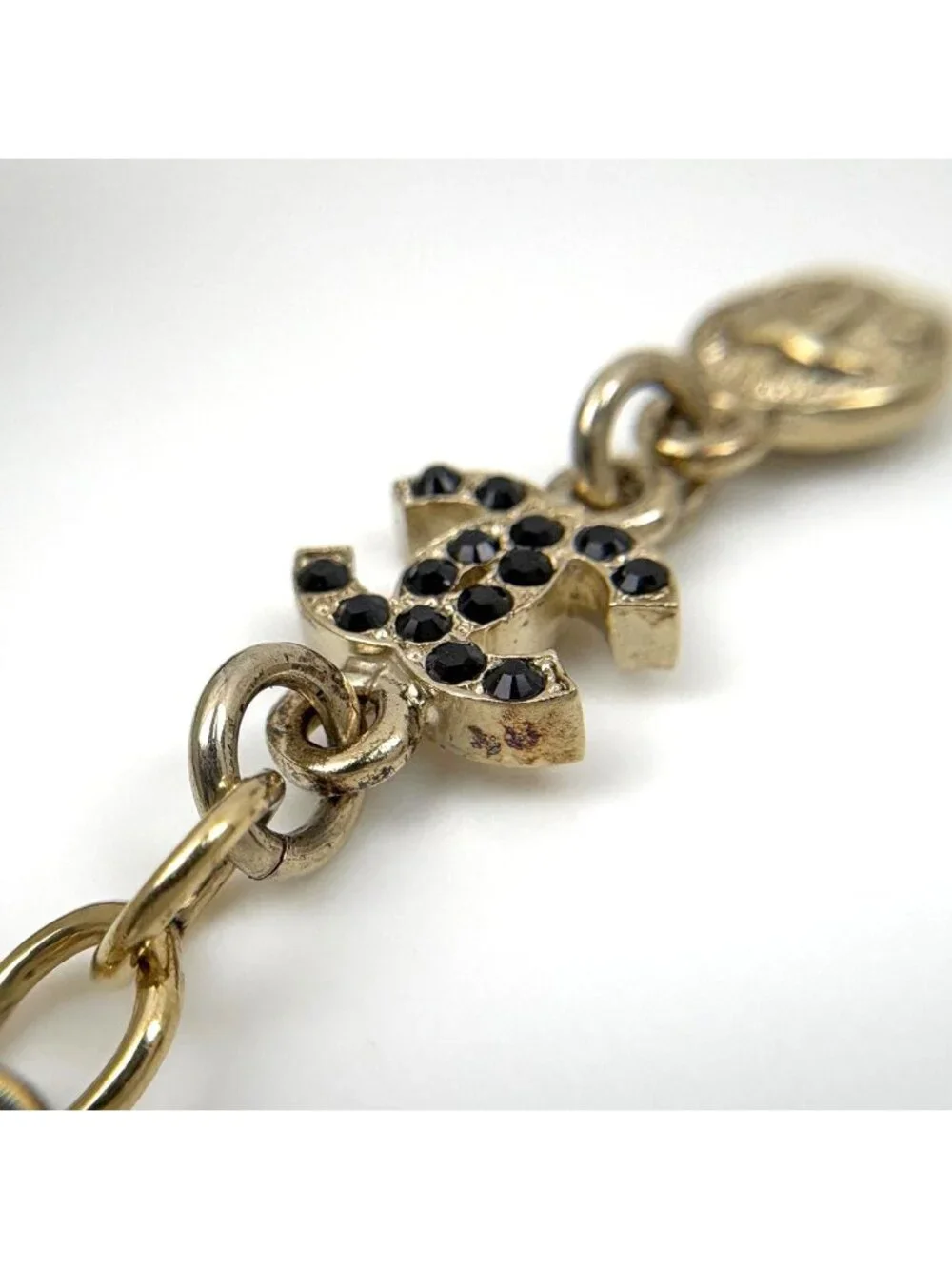Chanel Necklace CC Logo Faux Pearl Rhinestone Gold